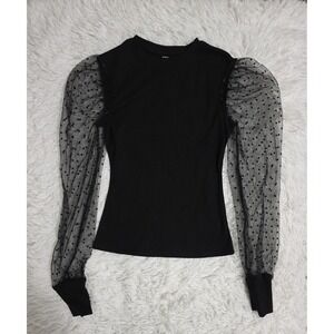 SHEIN Women's Size S Tall Black Sheer‎ Polka Dot Long Sleeve Blouse Workwear